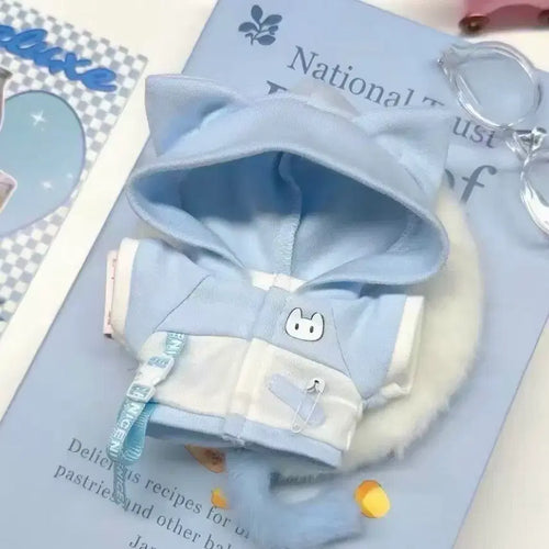 [BUNJANG] 10cm Doll Clothes Cat Plush Costume Hoodie Cape Blue / 10cm 인형 옷 고양이 누이 의상 후드 망토 새상품 파랑 하늘