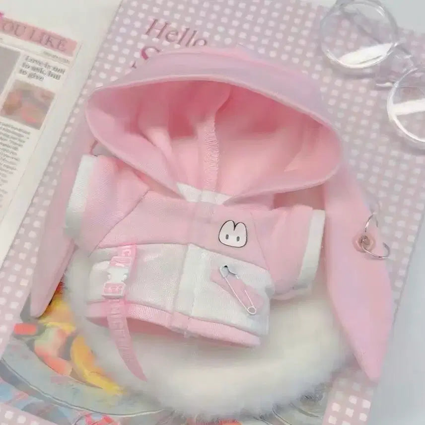 [BUNJANG] 10cm Doll Clothes Rabbit Plush Costume Hooded Cape Pink / 10cm 인형 옷 토끼 누이 의상 후드 망토 새상품 핑크 분홍