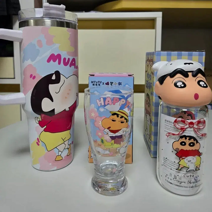 [BUNJANG] Crayon Shin-chan Tumbler &amp; Glass Set / 짱구는 못말려 텀블러 &amp; 유리잔 세트