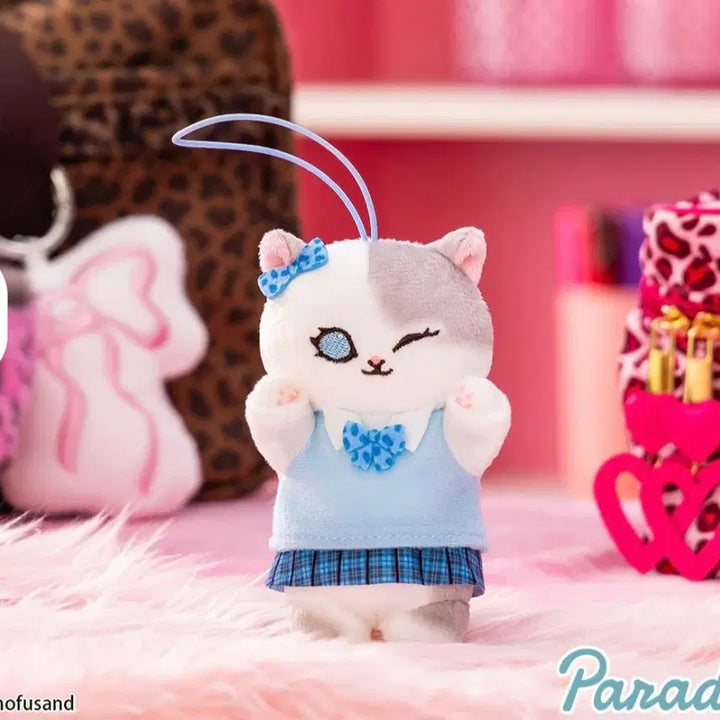 [BUNJANG] Mofusand Cat School Uniform Keyring Blue White Grey / [새상품]모프샌드 모후샌드 갸루 교복 스쿨 고양이 블루 화이트 그레이 냥이 키링