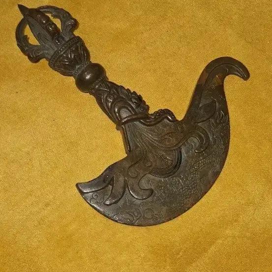 [BUNJANG] Bronze Dragon Motif Vajra Axe Ritual Object / 청동 용문 금강저도부