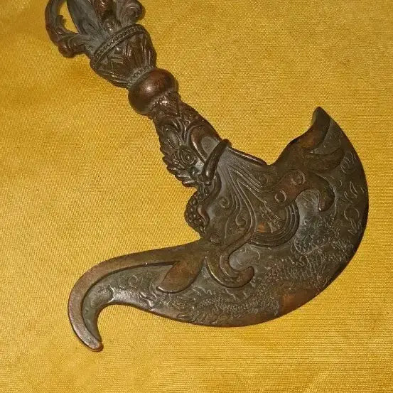 [BUNJANG] Bronze Dragon Motif Vajra Axe Ritual Object / 청동 용문 금강저도부