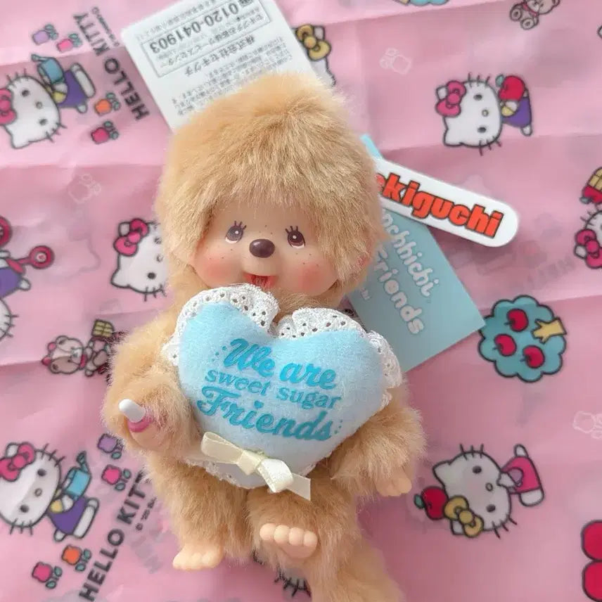 [BUNJANG] Monchhichi Sweet Sugar Pink Heart Keyring / 몬치치 스위트슈가 핑크 하트 키링