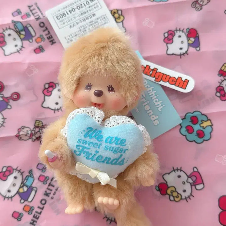 [BUNJANG] Monchhichi Sweet Sugar Pink Heart Keyring / 몬치치 스위트슈가 핑크 하트 키링