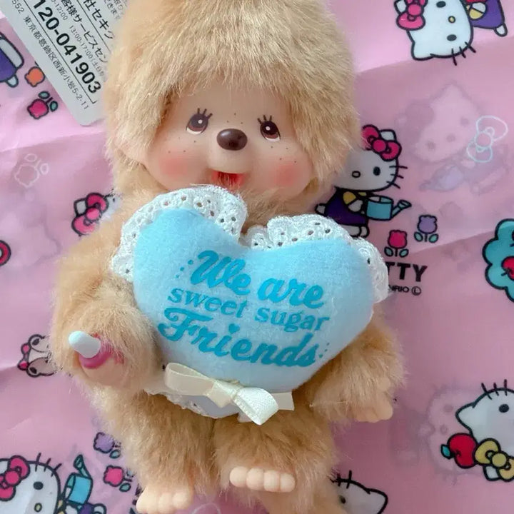 [BUNJANG] Monchhichi Sweet Sugar Pink Heart Keyring / 몬치치 스위트슈가 핑크 하트 키링