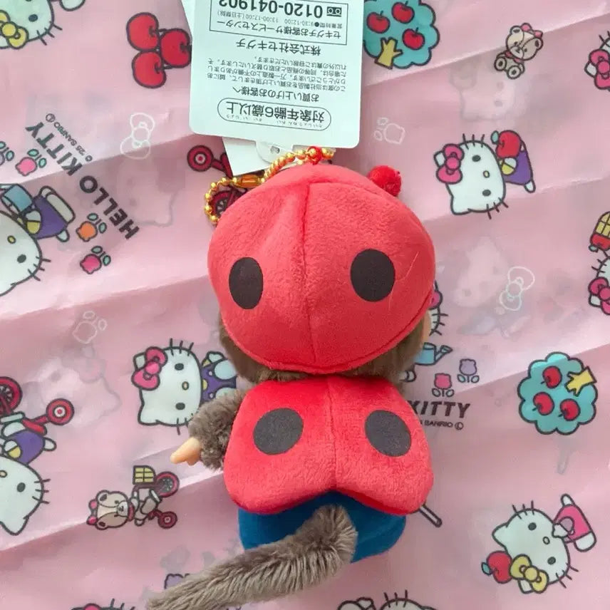 [BUNJANG] Monchhichi Ladybug Keychain with Hello Kitty Background Set / 몬치치 무당벌레 키링