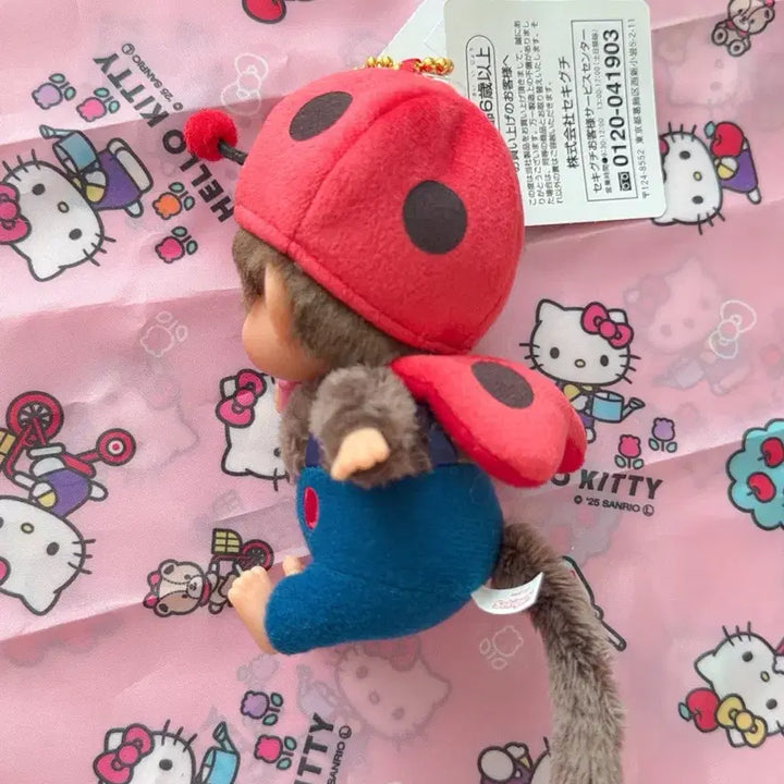 [BUNJANG] Monchhichi Ladybug Keychain with Hello Kitty Background Set / 몬치치 무당벌레 키링