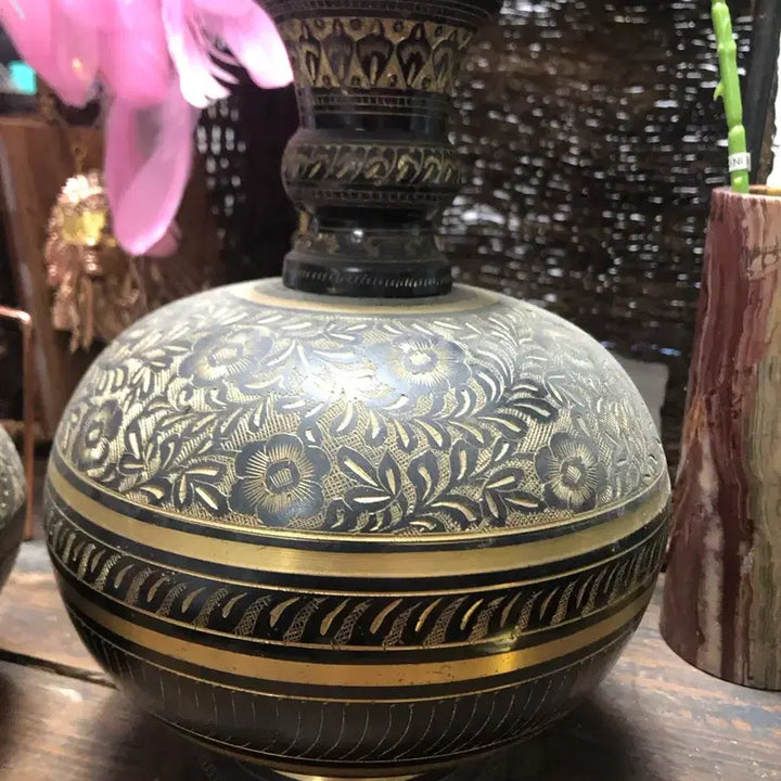 [BUNJANG] Indian Copper Engraved Vase / 구리 음각 조각 화병 약 25* 17