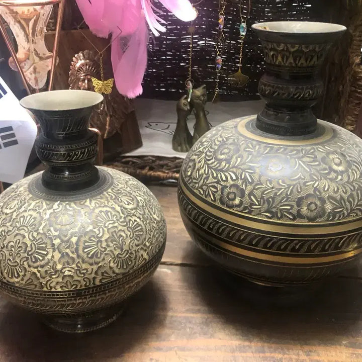 [BUNJANG] Indian Copper Engraved Vase / 구리 음각 조각 화병 약 25* 17