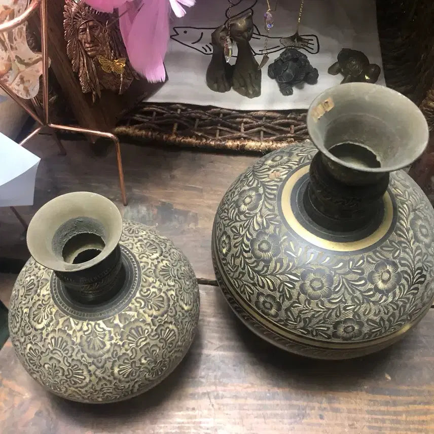 [BUNJANG] Indian Copper Engraved Vase / 구리 음각 조각 화병 약 25* 17