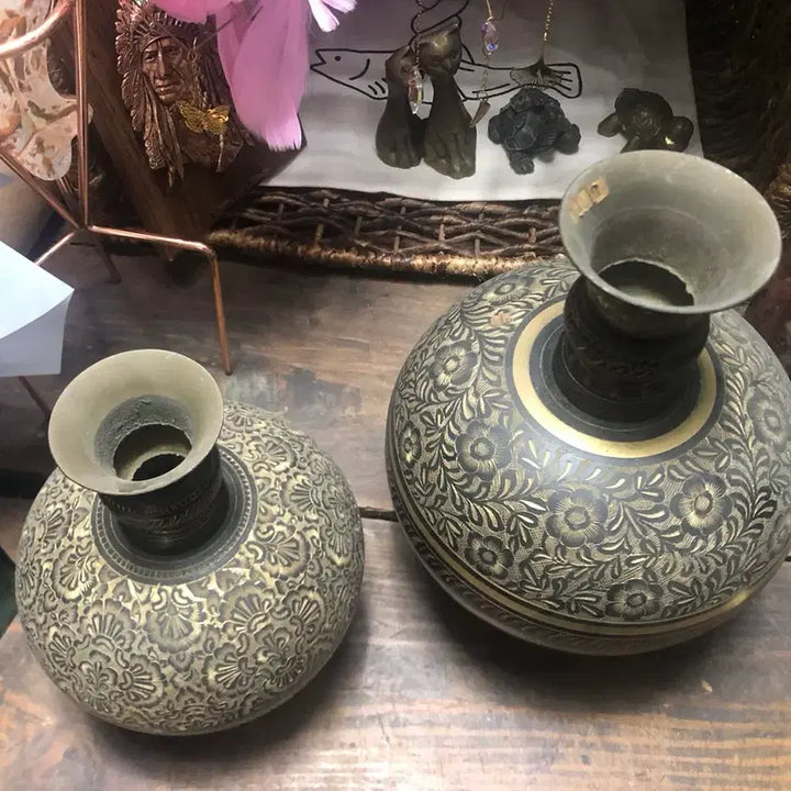 [BUNJANG] Indian Copper Engraved Vase / 구리 음각 조각 화병 약 25* 17