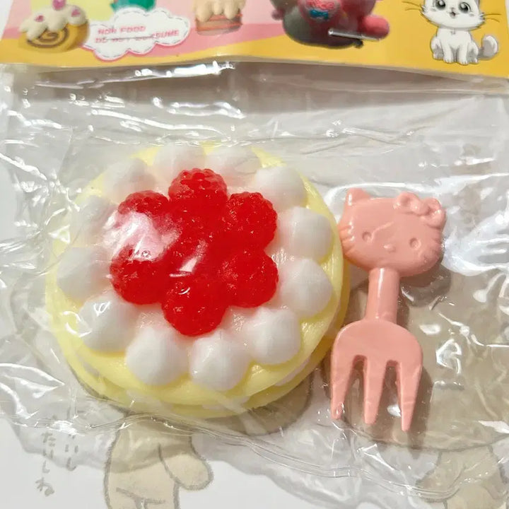 [BUNJANG] Cake Squishy with Kitty Fork / 새상품 케이크 말랑이, 케이크 슬랑이, 키티 포크, 타르트 말랑이