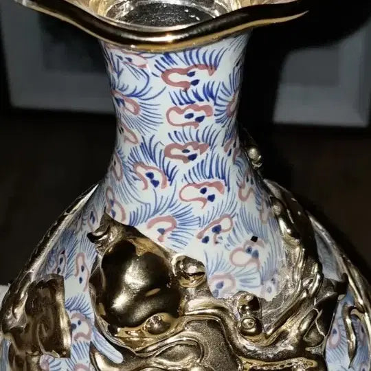 [BUNJANG] Chinese Celadon Vase with Gold Dragon Motif / 금장 운용문 옥호춘병 높33 지21 센치 중국도자기 고도자 오래된 골통품
