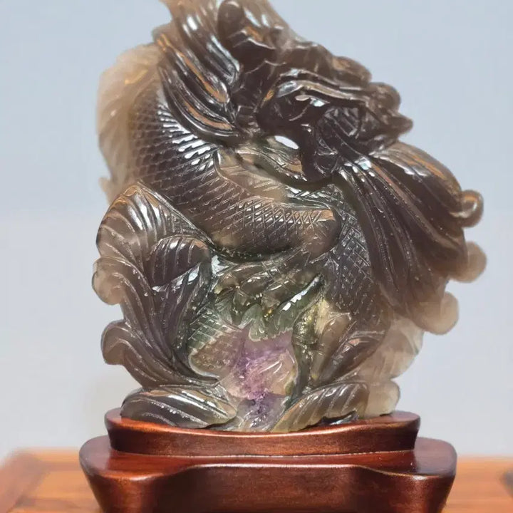 [BUNJANG] Agate Dragon Carving Mineral Scholar Stone / 26080505 좋은 기운을 내뿜는 영롱한 마노석 용조각 광물 수석 팝니다