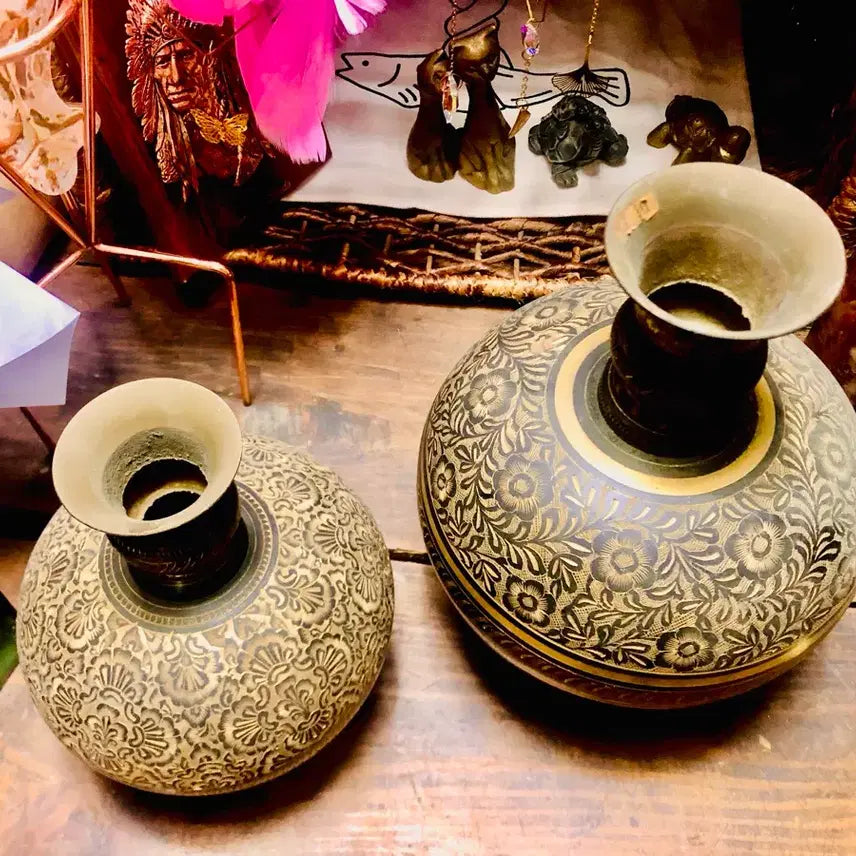 [BUNJANG] Handmade Engraved Copper Vase Interior Decor 21 * 14 / 수제 음각 카퍼 구리 화병 인테리어 장식 21 * 14