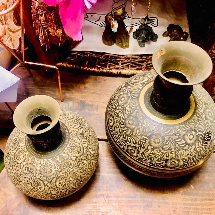 [BUNJANG] Handmade Engraved Copper Vase Interior Decor 21 * 14 / 수제 음각 카퍼 구리 화병 인테리어 장식 21 * 14