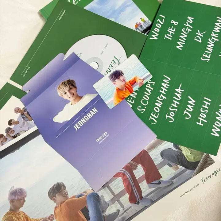 [BUNJANG] SEVENTEEN Official 2nd Album [TEEN, AGE] (Green Ver.) - Wonwoo Photocard + Jeonghan Standee / 세븐틴 정규 2집 앨범 (포카O)