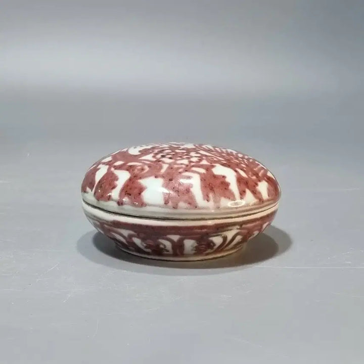 [BUNJANG] Antique Glass Overlay Vase with Flower and Phoenix Motif / 골동품 유리홍화봉문 개합. 지름 11 높이 5.7