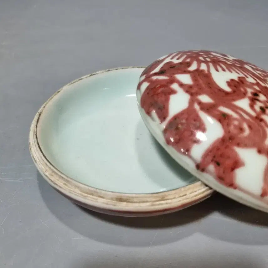 [BUNJANG] Antique Glass Overlay Vase with Flower and Phoenix Motif / 골동품 유리홍화봉문 개합. 지름 11 높이 5.7