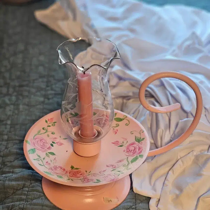 [BUNJANG] Vintage Hand-Painted Rose Pattern Single Candle Holder / 빈티지 핸드페인팅 로즈 패턴 캔들 홀더 챔버 1구 촛대 고딩거