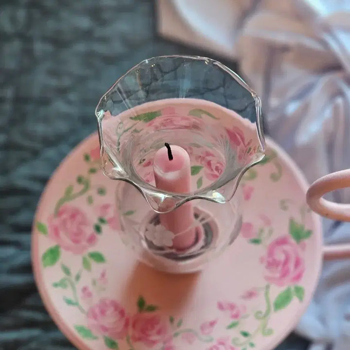 [BUNJANG] Vintage Hand-Painted Rose Pattern Single Candle Holder / 빈티지 핸드페인팅 로즈 패턴 캔들 홀더 챔버 1구 촛대 고딩거