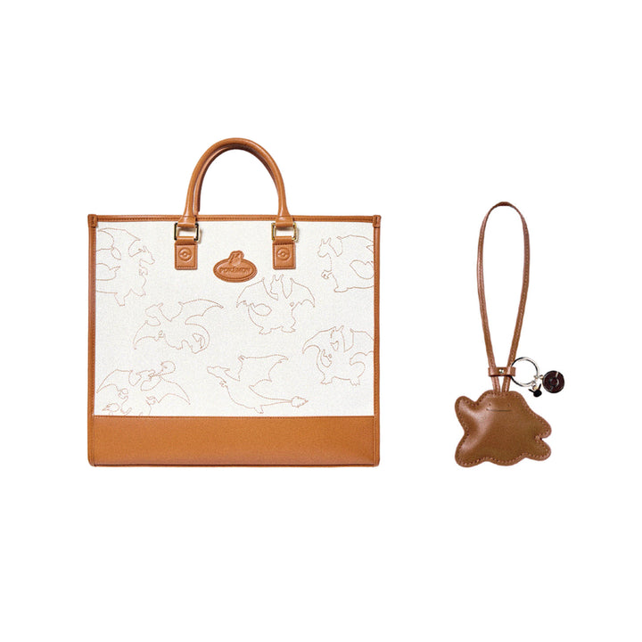 [BUNJANG] Eternal Antique Metal Leather Canvas Tote Bag &amp; Ditto Charm Set / 포켓몬 레더 캔버스 토트백 &amp; 메타몽 백참