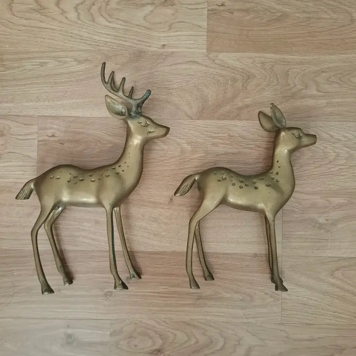 [BUNJANG] Brass Deer Pair (Male 29cm, Female 24cm) / 황동 사슴 암수 2개 (높이29,24)