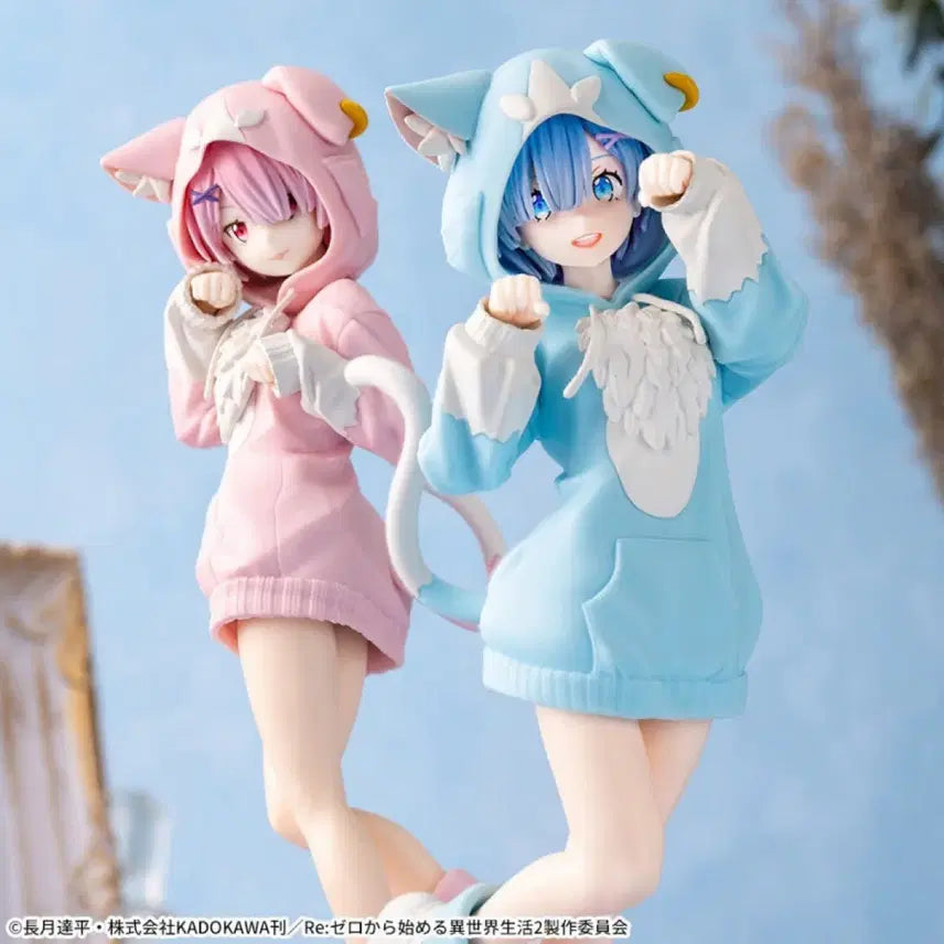 [BUNJANG] SEGA Re:Zero Ram &amp; Rem Cat Hoodie Figure Bundle Set / [일괄가격] 세가 리제로 렘 람 고양이 후드 피규어