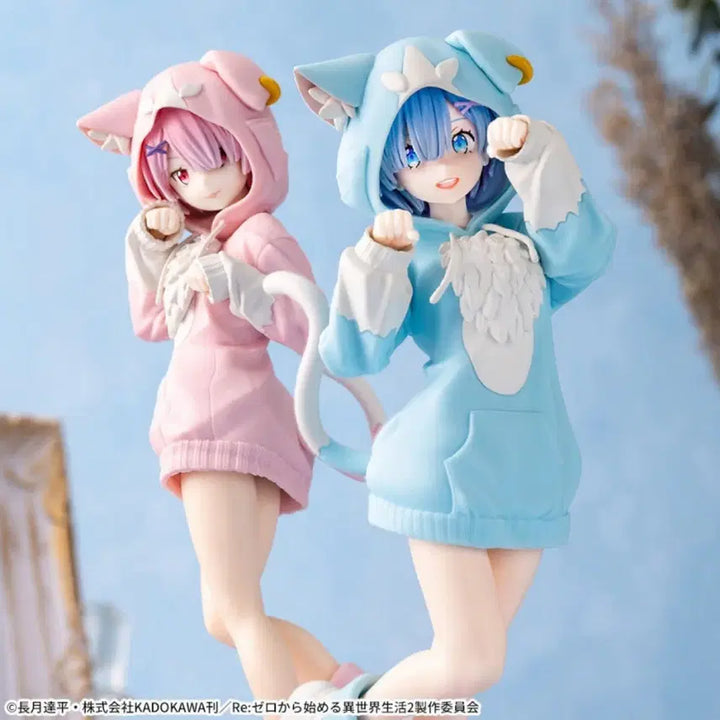 [BUNJANG] SEGA Re:Zero Ram &amp; Rem Cat Hoodie Figure Bundle Set / [일괄가격] 세가 리제로 렘 람 고양이 후드 피규어