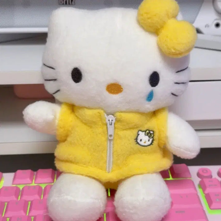 [BUNJANG] Vintage Sanrio Hello Kitty Crying Yellow Fleece Plush Doll / 고전 빈티지 산리오 헬로키티 눈물 훌쩍 노란색 후리스 인형