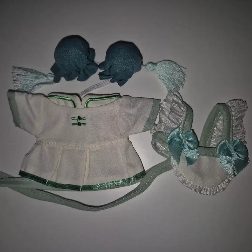 [BUNJANG] 10cm Doll Cheongsam Dress, Apron, and Dim Sum Headband Set / 10cm 솜인형 인형 옷 치파오 앞치마 딤섬 만두 초록색 연두색 인형옷