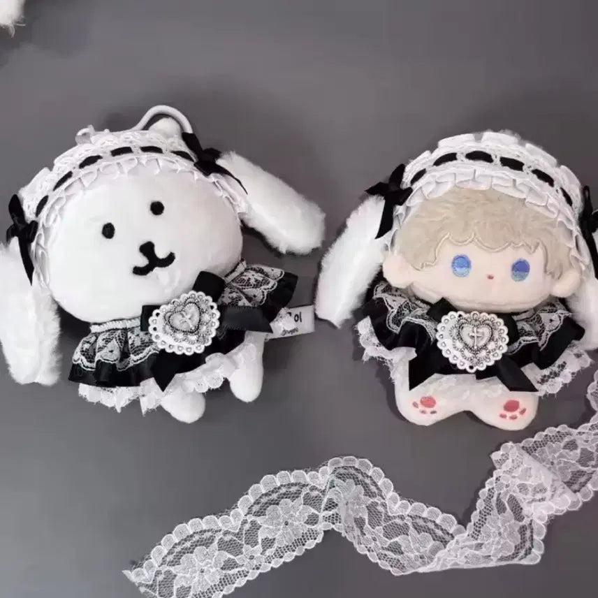 [BUNJANG] 10cm Doll Maid Outfit Set - Lace Black / 새상품 10cm 인형 옷 세트, 레이스 메이드복 블랙 인형옷