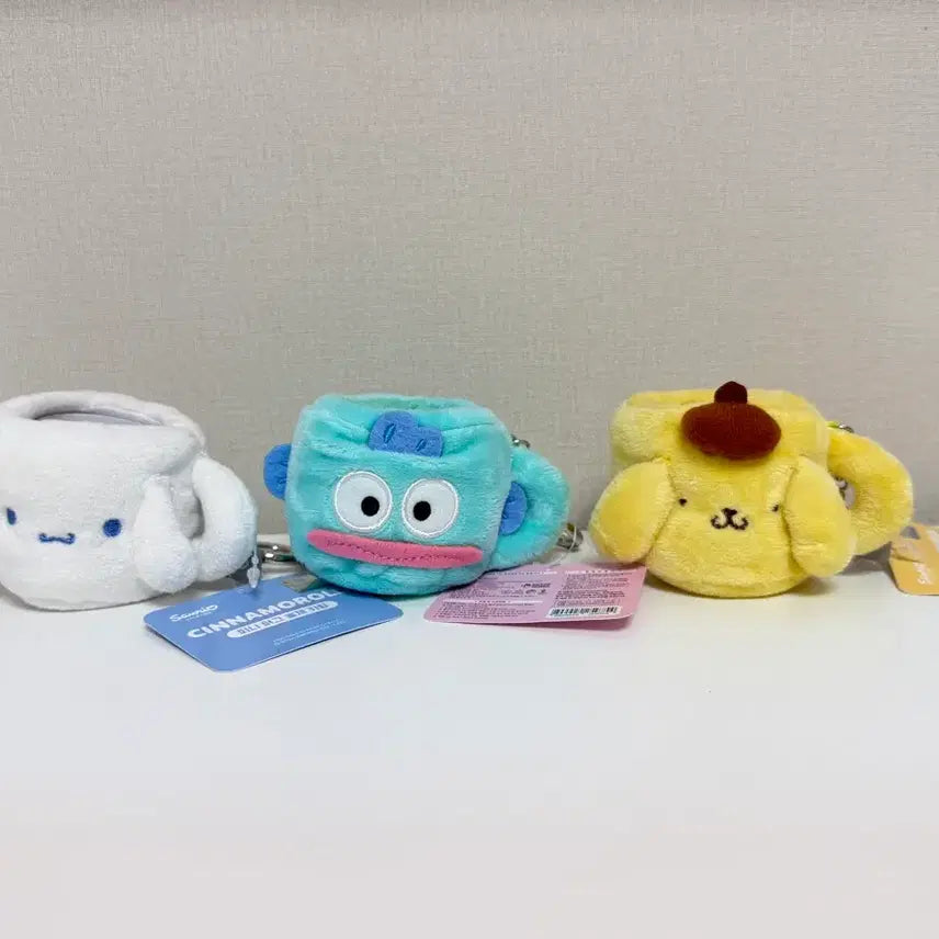 [BUNJANG] Sanrio Mini Mug Plush Keychain Set (Cinnamoroll, Hangyodon, Pompompurin) / 산리오 미니 머그 봉제 인형 키링 시나모롤 한교동 폼폼푸린 세트