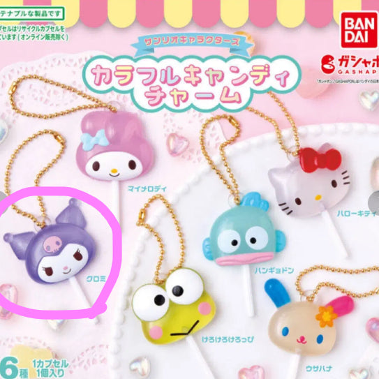 [BUNJANG] Sanrio Kuromi Lollipop Candy Gachapon Charm / [새상품] 산리오 캔디참 막대사탕 캔디 가챠 쿠로미