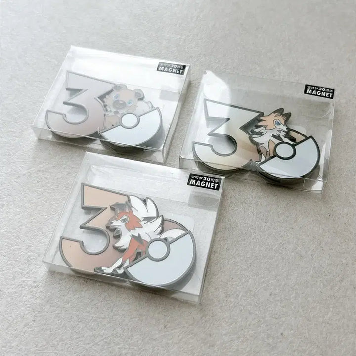 [BUNJANG] Pokemon 30th Anniversary Magnet Set (Midday Lycanroc, Midnight Lycanroc, Rockruff) / 포켓몬 중포센 30주년 마그넷 암멍이, 한낮의 루가루암, 황혼의 루가루암 3종 일괄