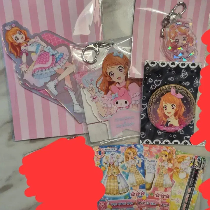 [BUNJANG] Aikatsu Akari Acrylic Stand, Sanrio Keychain, Can Badge, and White Parade Set / 교환판매) 아이카츠 아카리 굿즈 하늘 아이엠스타 스타파라 아크릴 스탠드 산리오 카드 캔뱃지 키링