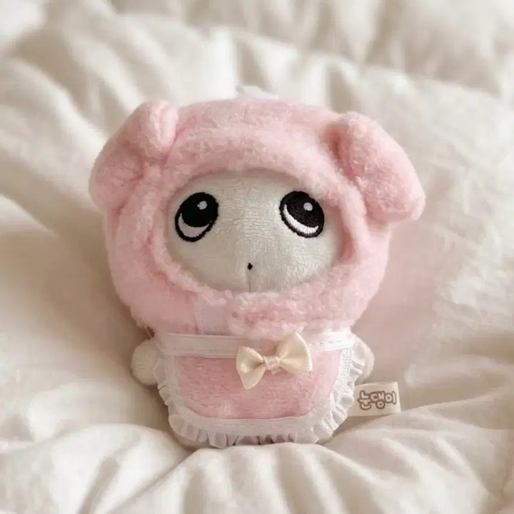 [BUNJANG] 10cm Doll Clothes Pink Bear Hat, Ribbon, Bib Set / 새상품 10cm인형 옷 핑크 곰, 털모자 리본 턱받이 세트