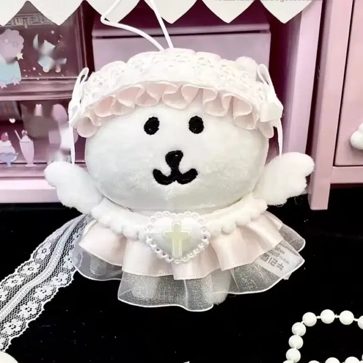 [BUNJANG] 10cm Angel Doll Clothing Set with Pink Ribbon / 천사 인형 핑크 리본 옷, 솜인형옷 10cm, 인형옷 세트