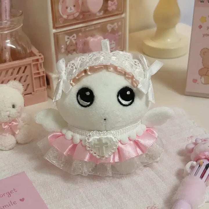 [BUNJANG] 10cm Angel Doll Clothing Set with Pink Ribbon / 천사 인형 핑크 리본 옷, 솜인형옷 10cm, 인형옷 세트