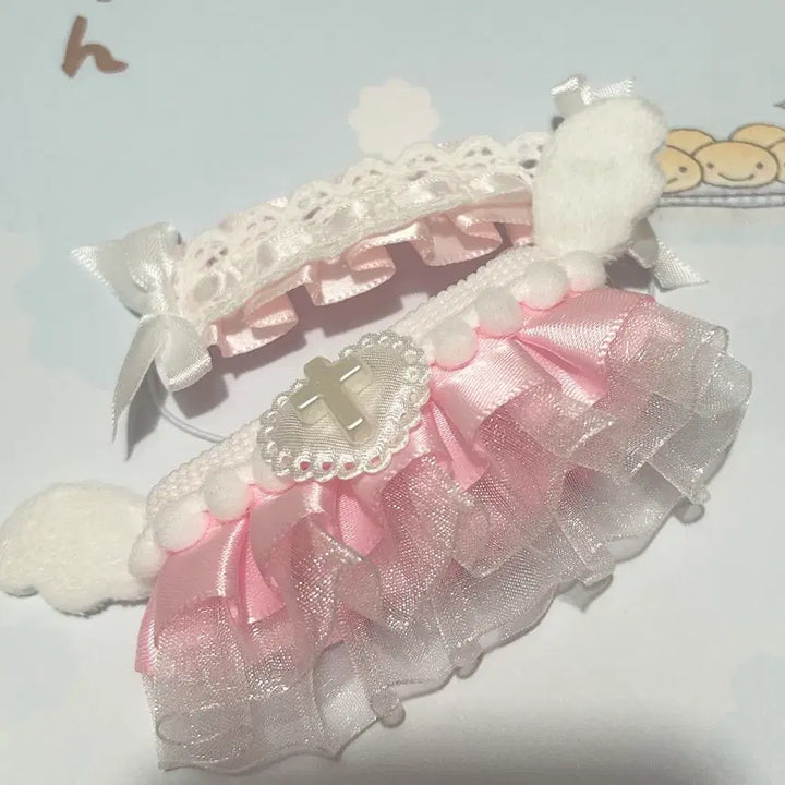 [BUNJANG] 10cm Angel Doll Clothing Set with Pink Ribbon / 천사 인형 핑크 리본 옷, 솜인형옷 10cm, 인형옷 세트