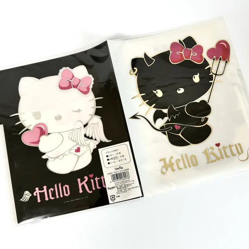 [BUNJANG] Rare Vintage Hello Kitty Angel &amp; Devil Letter Set / [새상품]초레어 천사악마 키티 고전키티 데빌키티 바인더 레트로 편지지세트 엽서 파일 레터 봉투 세트
