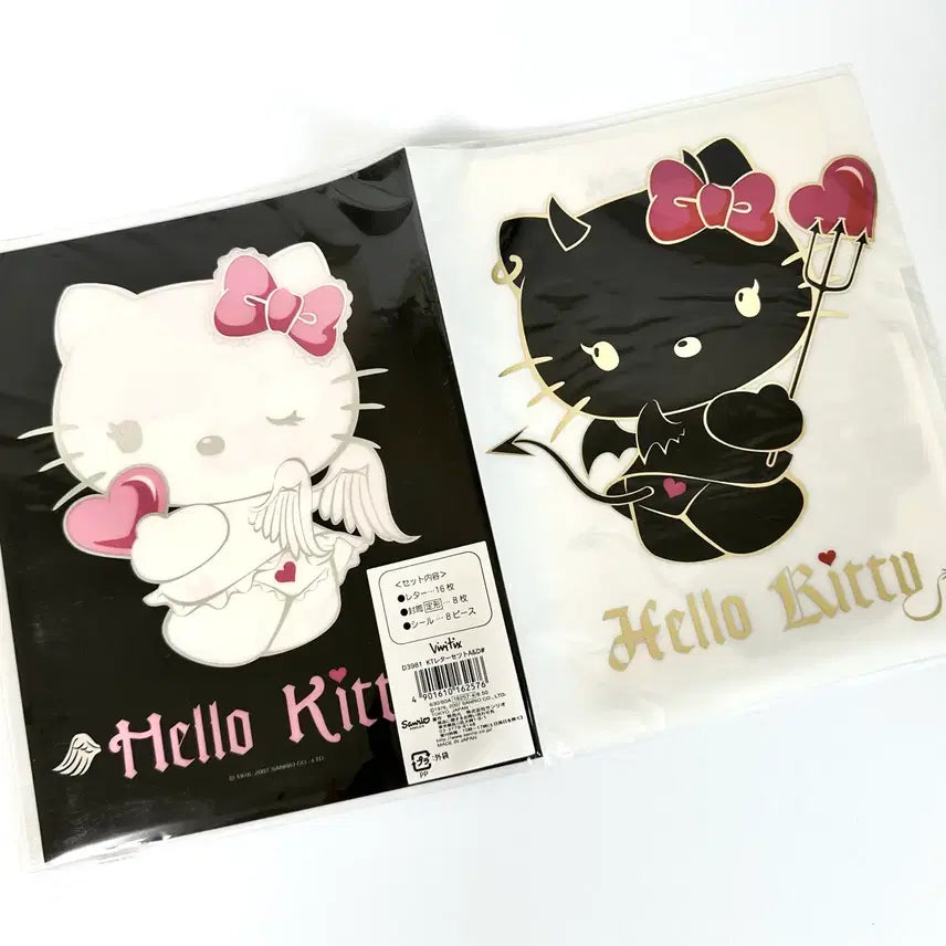 [BUNJANG] Rare Vintage Hello Kitty Angel &amp; Devil Letter Set / [새상품]초레어 천사악마 키티 고전키티 데빌키티 바인더 레트로 편지지세트 엽서 파일 레터 봉투 세트