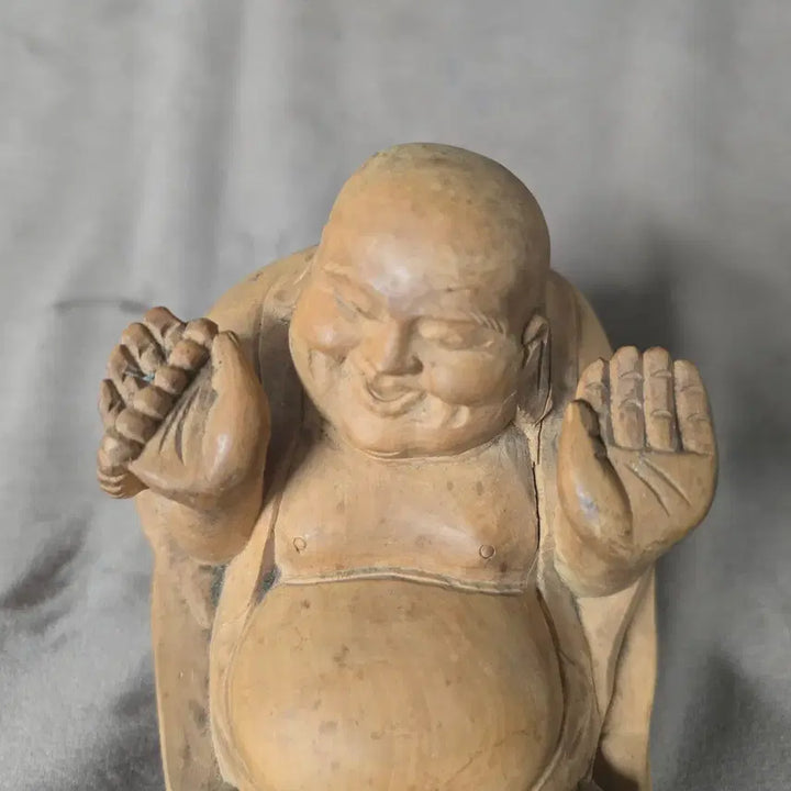 [BUNJANG] Hand-Carved Wooden Budai Statue / 원목 포대화상 목조각 인테리어 소품