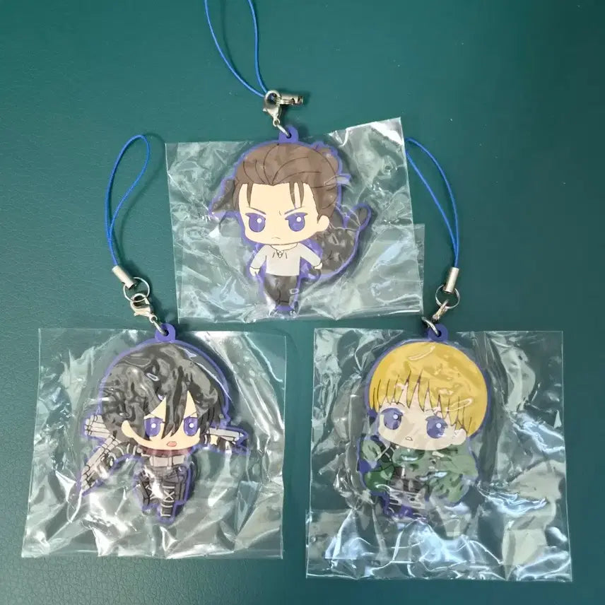 [BUNJANG] Attack on Titan Rubber Strap Set (Eren, Mikasa, Armin) - Sealed / [미개봉] 진격의거인 러버스트랩 3종 일괄