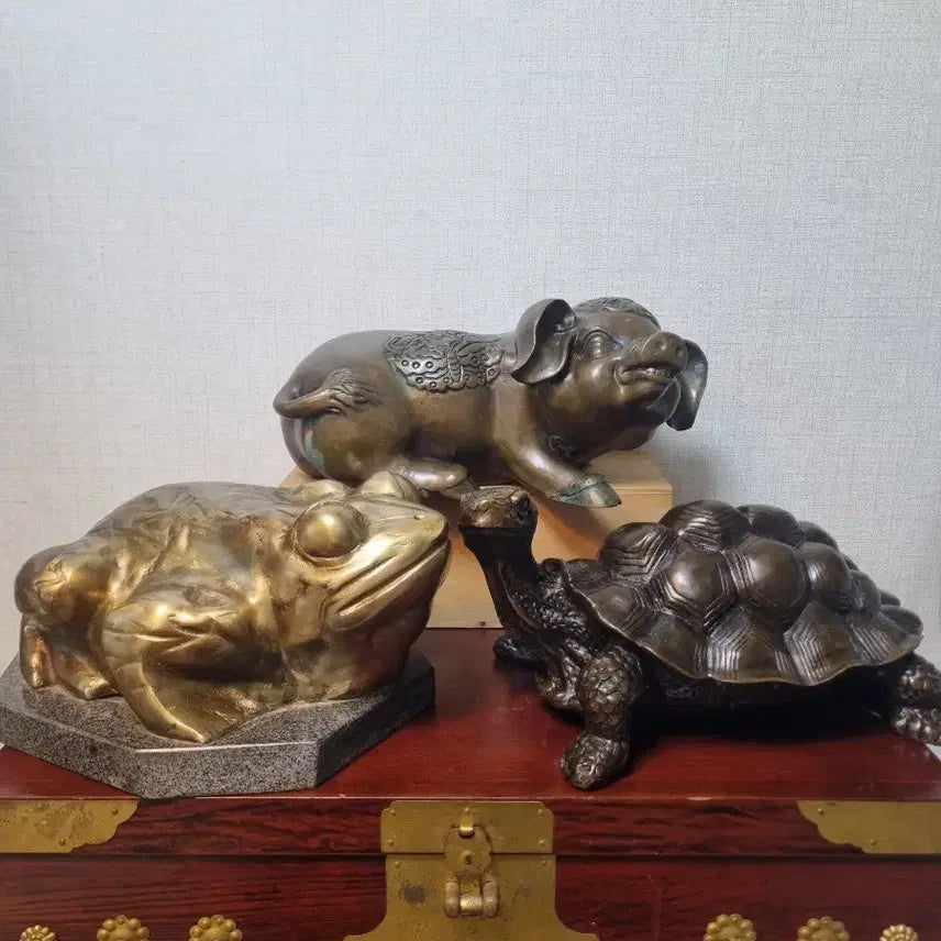 [BUNJANG] Bronze Turtle, Toad, and Pig Figurine Set / 대형 동 거북이 동 두꺼비 동 돼지 3점 일괄판매