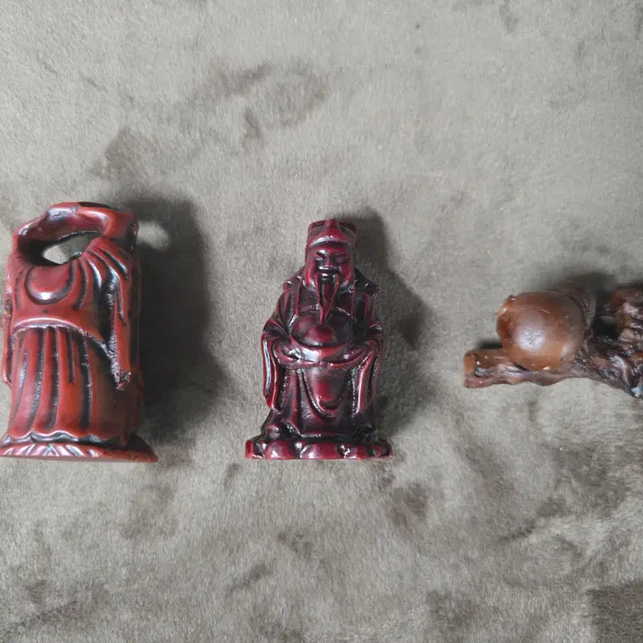 [BUNJANG] Set of 5 Miniature Statues: Gilt Buddha &amp; Wooden Immortal / 조각상 5종 세트(주칠 포대화상 및 원목 신선 ) 미니어처 소품