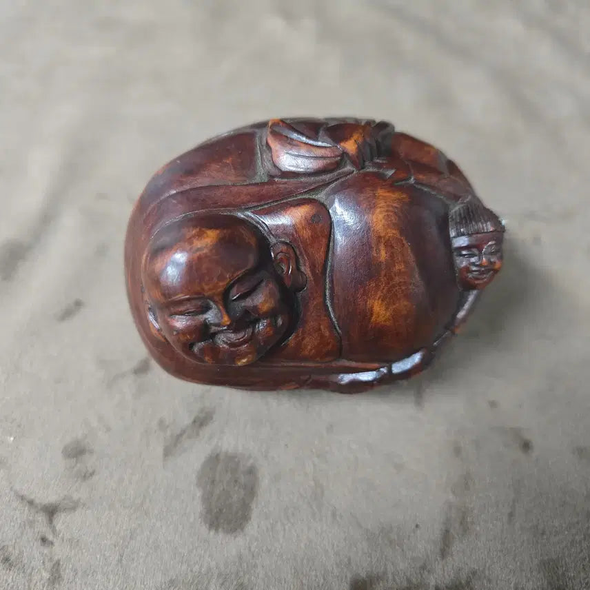 [BUNJANG] Vintage Wooden Carved Monk Figurine / 원목 포대화상 목조각 인테리어 소품 / 우드 오브제