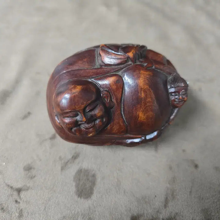 [BUNJANG] Vintage Wooden Carved Monk Figurine / 원목 포대화상 목조각 인테리어 소품 / 우드 오브제