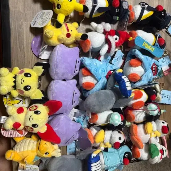 [BUNJANG] Pokemon &amp; Pingu Character Plush Keychains Set / 바로구매