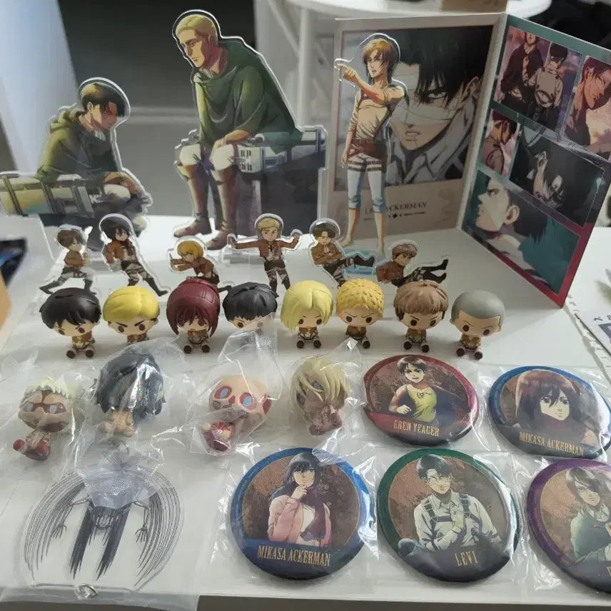[BUNJANG] Attack on Titan Acrylic Stand, Can Badge, Chocokko Figure Bundle Set / 진격의 거인 아크릴 스탠드,캔뱃지,초코노코 일괄